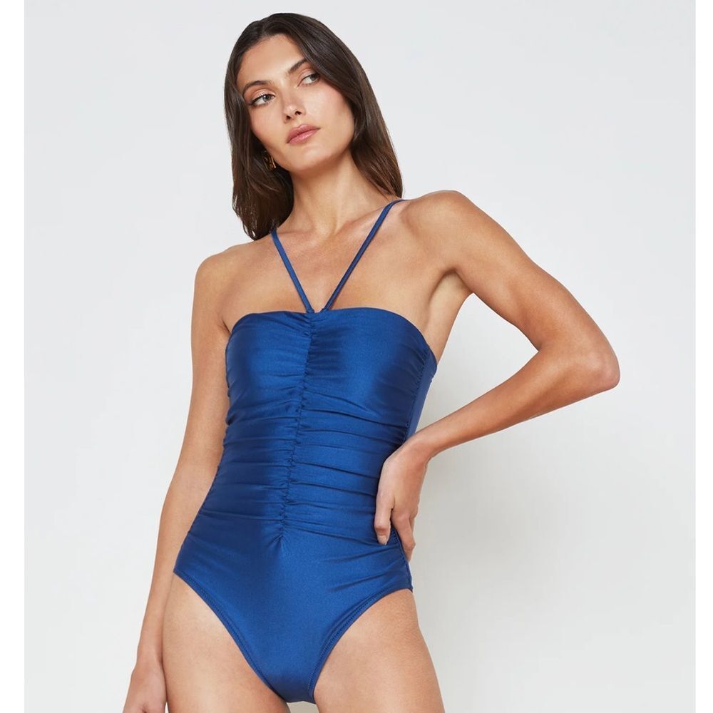L’AGENCE Aubrey Ruched One-Piece Swimsuit in Monaco Blue